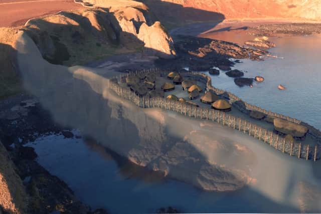 An artist's impression of the Pictish fort at Dunnicaer near Stonehaven, now the oldest-known site of its kind. PIC: Aberdeen University.