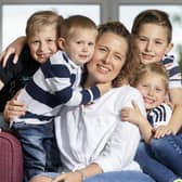 Lynsey Ritchie at home with her boys Odhran, three, Darragh, five, Brodie, seven, and Cailean, nine