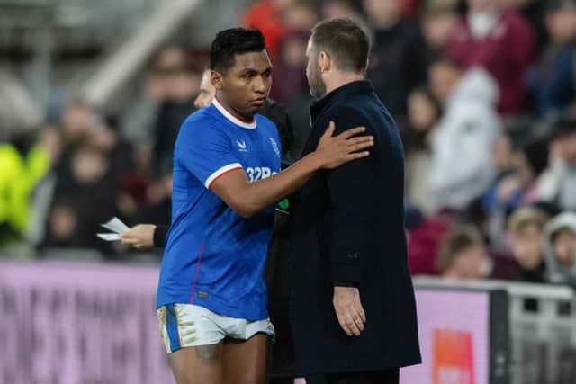 Rangers manager Michael Beale and Alfredo Morelos during a recent match at Tynecastle. (Photo by Mark Scates / SNS Group)
