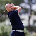 Craig Lee tees off at the 18th in the second round of the Loch Lomond Whiskies Scottish PGA Championship at Scotscraig. Picture: Kenny Smith/Getty Images.