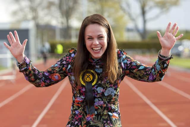 SNP's Kate Forbes shows her delight as she retains her seat of Skye, Lochaber and Badenoch constituency at the count for the Scottish Parliamentary Elections at the Inverness Leisure hall in Inverness.