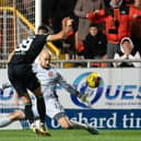 Hibs' Mykola Kukharevych misses a chance during a cinch Premiership match against Dundee United.