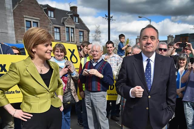 SNP Leader Nicola Sturgeon and Alex Salmond campaign in the Gordon constituency on April 18, 2015