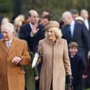 King Charles III and Queen Camilla attend the Christmas Day morning church service at St Mary Magdalene Church in Sandringham, Norfolk this morning ahead of the traditional Christmas Day broadcast at 3pm. PIC:Joe Giddens/PA Wire.