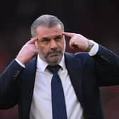 Ange Postecoglou gestures to the Spurs fans after the recent match against Liverpool.