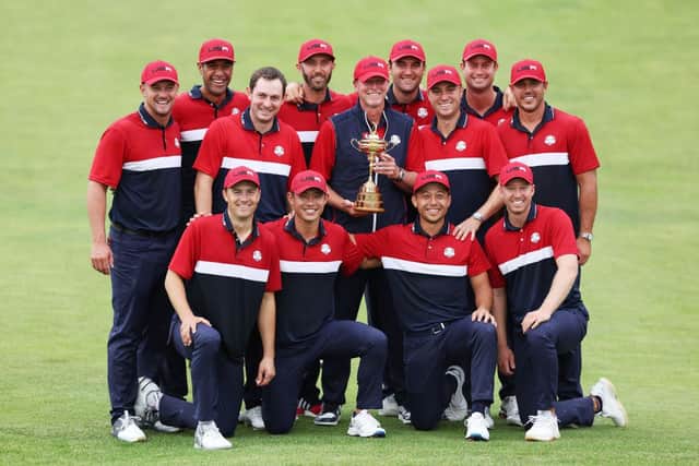 US captain Steve Stricker and his players celebrate winning the 43rd Ryder Cup at Whistling Straits in Kohler, Wisconsin. Picture: Richard Heathcote/Getty Images.