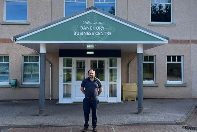 Operations Manager, Andrew Adamson outside of Aberdeenshire office.