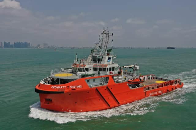 The firm's new ship, named Cromarty Sentinel, is equipped for rescue, cargo operations, firefighting, and responding to an oil spill. Picture: contributed.