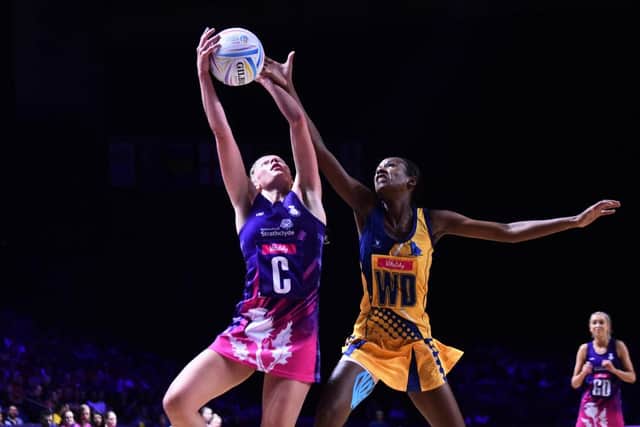 Claire Maxwell and Tonisha Rock-Yaw of Barbados compete when the sides last met in 2019. (Photo by Nathan Stirk/Getty Images)
