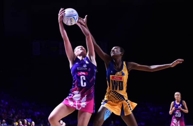 Claire Maxwell and Tonisha Rock-Yaw of Barbados compete when the sides last met in 2019. (Photo by Nathan Stirk/Getty Images)