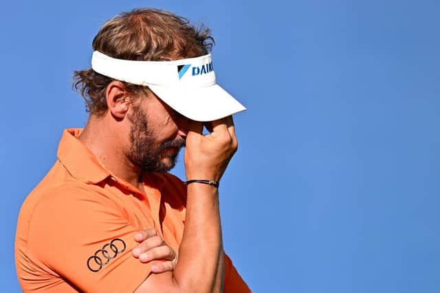 Joost Luiten reacts on the 18th hole after seeing a seventh DP World Tour triumph slip from his grasp in Munich. Picture:Stuart Franklin/Getty Images.