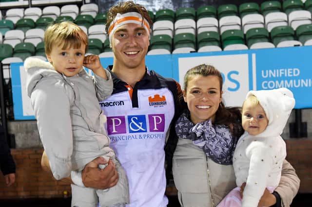 Edinburgh's Jamie Ritchie with fiancée Millie and children Oscar and Ava.