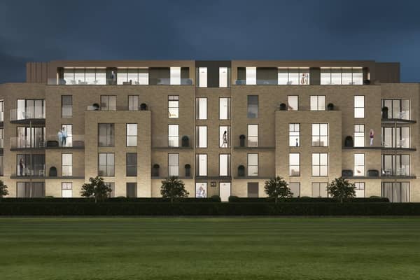 CGI image of the five-storey Waverley Park Apartments, which consists of 34 two-bedroom flats and three-bedroom penthouses and will be built in the heart of Shawlands, Glasgow.