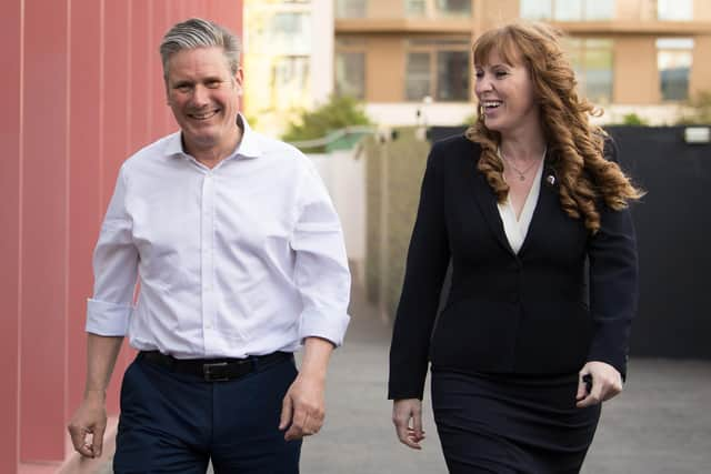 Labour Party leader Sir Keir Starmer and Deputy Leader Angela Rayner during a visit to The Construction Skills Centre in London.