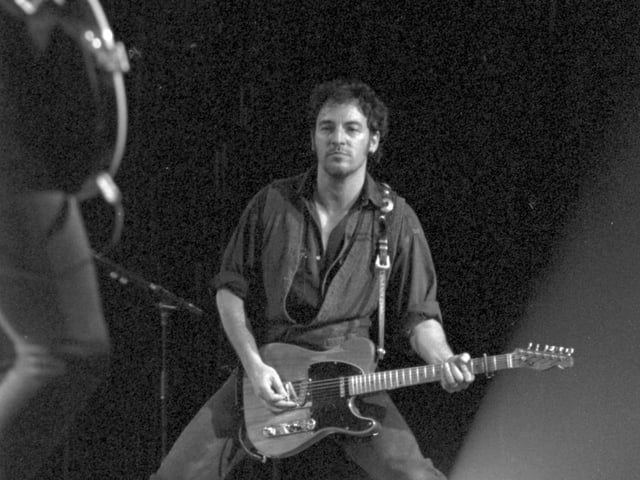 American singer Bruce Springsteen at the SECC in Glasgow, April 1993.
