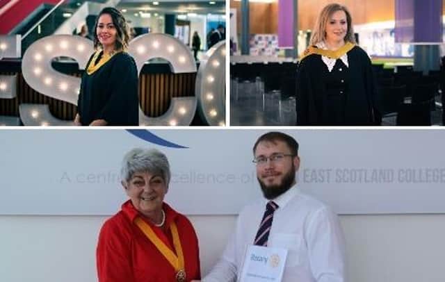 Graduates Dawn-Maree Wilson (top left), Lucy Forman and Gytis Kontrimas