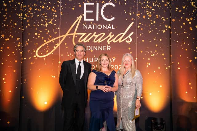 Lisa Mitchell (centre) STATS Group Commercial Director, collects the EIC Sustainability Award