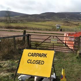 Barriers have been erected to prevent drivers using the Tinto Hill car park. Picture: Quothquan and Thankerton Community.