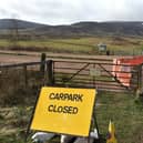 Barriers have been erected to prevent drivers using the Tinto Hill car park. Picture: Quothquan and Thankerton Community.