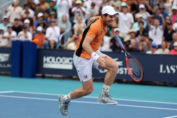 Andy Murray screams in pain after damaging ankle ligaments during his match against Tomas Machac at the Miami Open last month. (Photo by Al Bello/Getty Images)