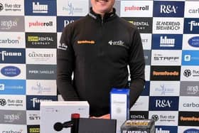 Sam Locke celebrates his win in the Dundonald Links Classic in Ayrshire. Picture: Tartan Pro Tour