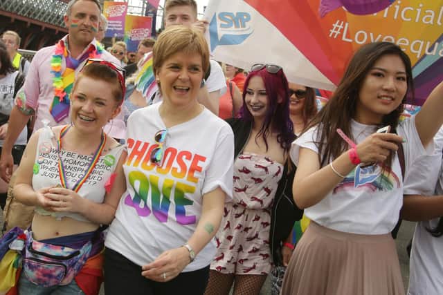 Nicola Sturgeon joins people taking part in Pride Glasgow (Picture: David Cheskin/PA)