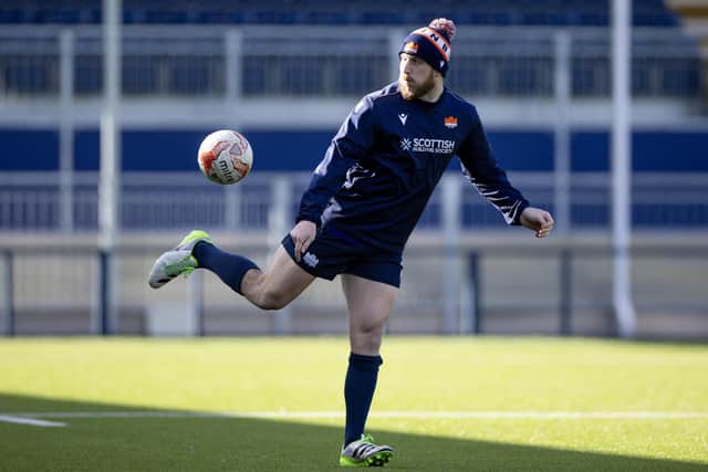 Mark Bennett during an Edinburgh training session at Hive Stadium this week ahead of his 100th appearance. (Photo by Ewan Bootman / SNS Group)