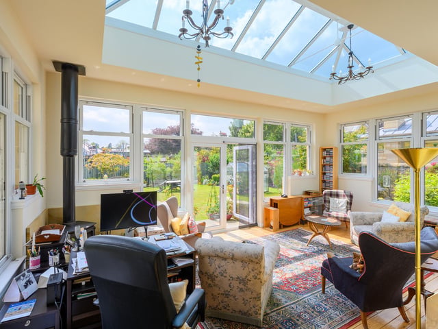 Exterior: The orangery opens onto a rear south-facing garden with an attractive greenhouse, plus sheltered patio, lawn and flower beds. A single garage lies to the side of the property.
Contact: Savills