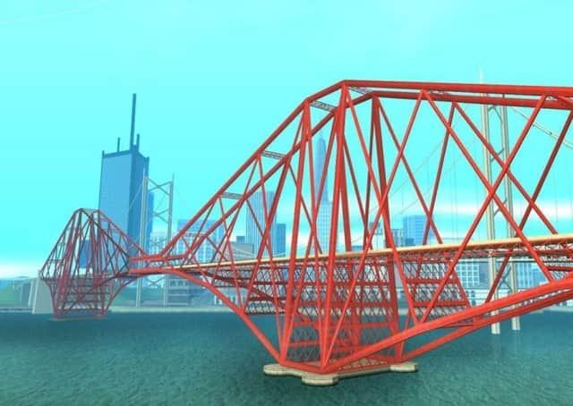 In GTA San Andreas, linking San Fierro with Las Venturas, Kincaid Bridge and Garver Bridge are based on both the Forth rail and road bridges. Kincaid Bridge is the same colour and design as the Forth Bridge, albeit with one instead of two cantilever sections.