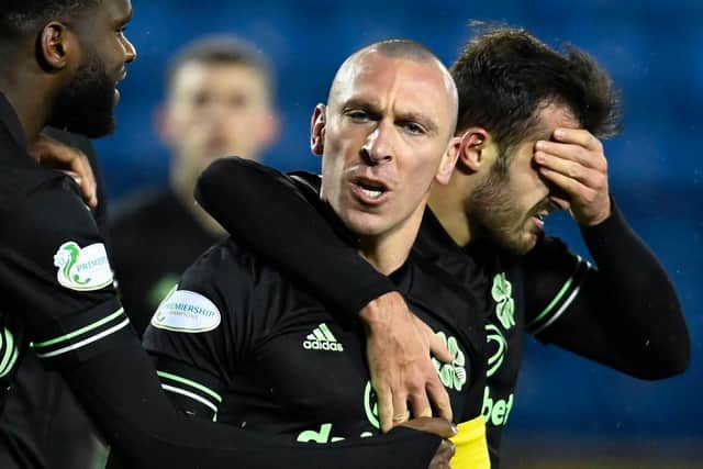Scott Brown celebrates after scoring the opener in Celtic's 4-0 win over Kilmarnock. (Photo by Rob Casey / SNS Group)