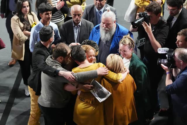The SNP's Alison Thewliss is consoled after losing her Glasgow North seat (Picture: Andrew Milligan/PA)