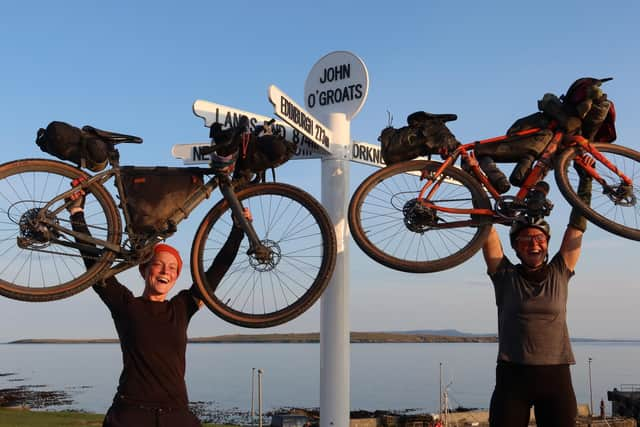 Alice Lemkes, left, at the John O'Groats finish with Philippa Battye. Picture: Markus Stitz