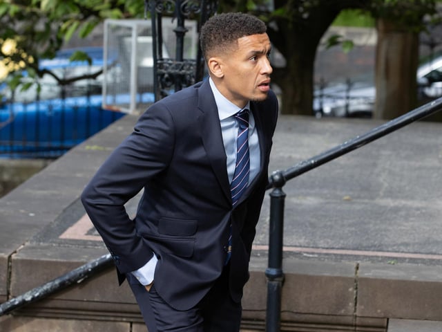 Rangers captain James Tavernier arrives at the funeral of Rangers kitman Jimmy Bell