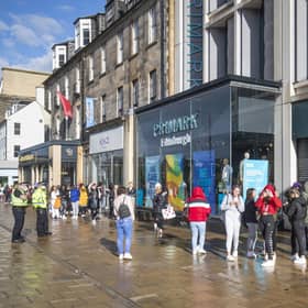 People queue outside the flagship Scottish Primark store on Princes Street in Edinburgh after it reopened following the initial spring 2020 lockdown. Picture: Jane Barlow/PA Wire