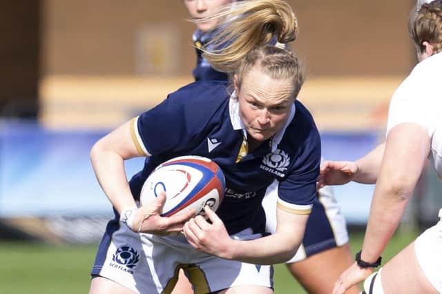 Scotland's Siobhan Cattigan in action during a Women's Six Nations match between England and Scotland at Castle Park, on April 03, 2021.