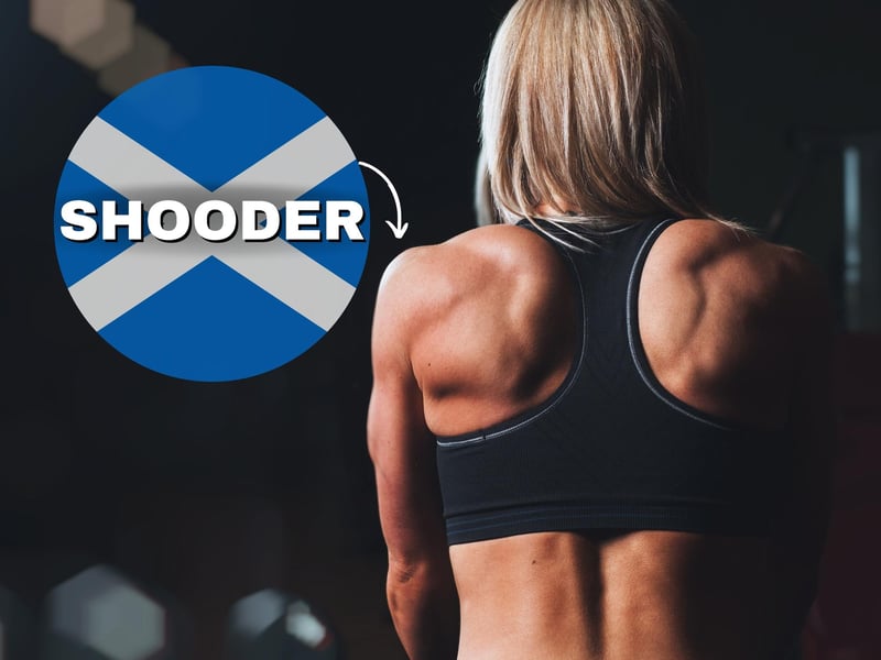 Another word which closely resembles its English equivalent; shoulder. You could use it in a sentence like “quit hinging o’er my shooder” (stop hanging over my shoulder!)