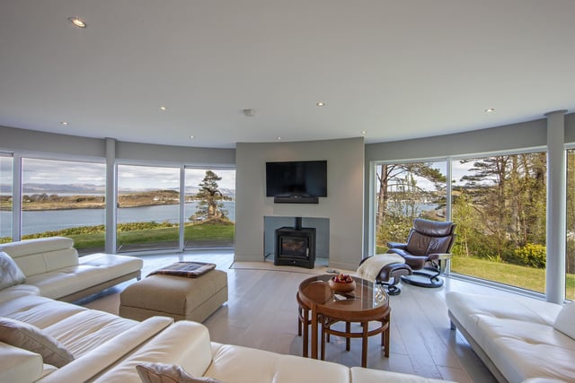 There are magnificent views from the living space, which features a log-burning stove