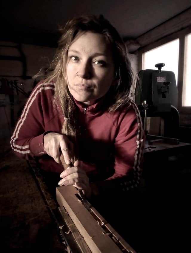 Eve Eunson 'on the tools' in the workshop making a Fair Isle Chair. PIC: Eve Eunson.