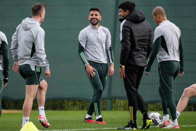 Greg Taylor is all smiles during a Celtic training session.