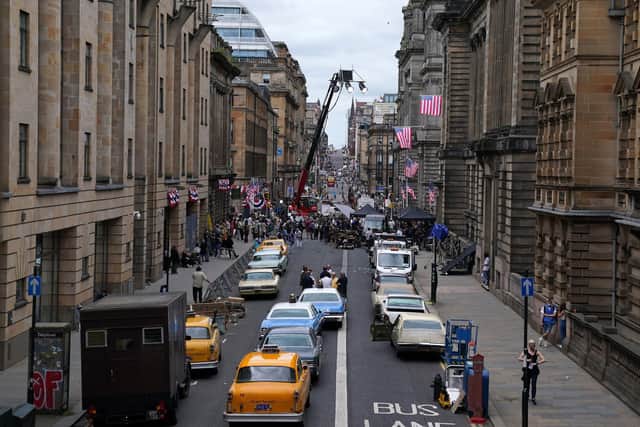 A general view of Cochrane Street in Glasgow city centre where cast and crew are filming for what is thought to be the new Indiana Jones 5 movie starring Harrison Ford. Picture: Andrew Milligan/PA Wire