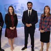 STV's Political Editor Colin Mackay with the three SNP leadership candidates - Kate Forbes, Humza Yousaf and Ash Regan