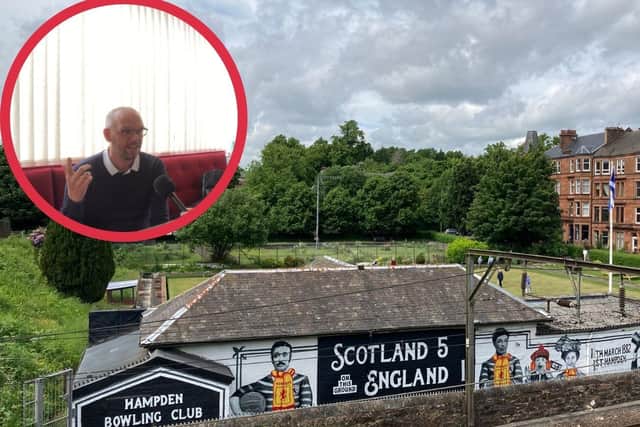 Hampden Bowling Club was the first ever Hampden Park site and has a mural detailing Scotland's 5-1 victory over England in 1881 (Photo: Hannah Brown).