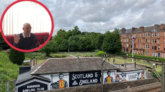 Hampden Bowling Club was the first ever Hampden Park site and has a mural detailing Scotland's 5-1 victory over England in 1881 (Photo: Hannah Brown).