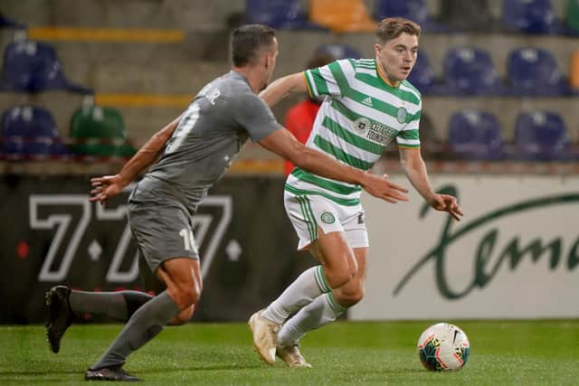 James Forrest in action in the Europa League qualifier in Riga in late September in which he sustained an ankle fracture that has kept him out since. (Photo by Sanita Sparane / SNS Group)