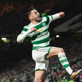 Greg Taylor celebrates scoring Celtic's opener in the 3-0 win over Livingston. (Photo by Ross MacDonald / SNS Group)