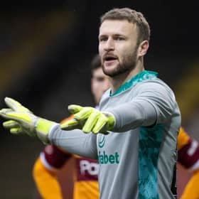 Celtic goalkeeper Scott Bain marshalls his defence during the 4-1 win at Motherwell (Photo by Craig Williamson / SNS Group)