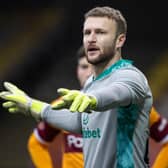 Celtic goalkeeper Scott Bain marshalls his defence during the 4-1 win at Motherwell (Photo by Craig Williamson / SNS Group)