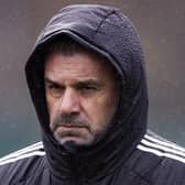 Celtic manager Ange Postecoglou in the rain during training at Lennoxtown yesterday (Photo by Alan Harvey / SNS Group)