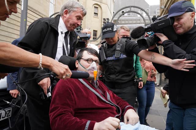 The defendant leaving Edinburgh Sheriff And Justice Of The Peace Court, for a hearing on the extradition of Nicholas Rossi to the US, where he is wanted after allegedly fleeing the country in 2017 to evade charges involving identity theft and fraud, and a 2008 sexual assault charge in Utah. The man, who goes by at least ten other aliases, including Nicholas Alahverdian and Arthur Knight, denies he is Rossi. Picture date: Tuesday July 12, 2022.