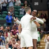 Thanks, partner. Jamie Murray and Venus Williams celebrate the first win of their new partnership.